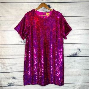 Anthropologie Verd magenta sequin shift dress